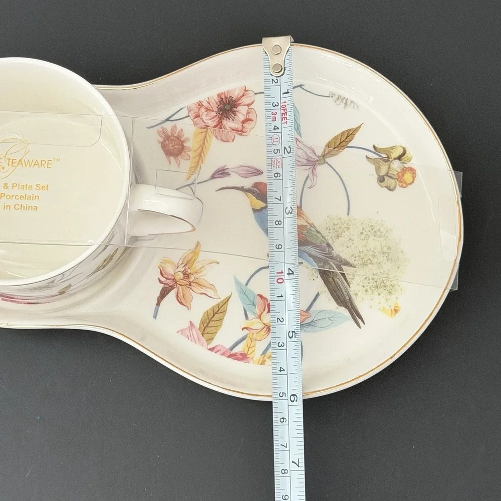 Grace Teaware Sandwich Snack Tray / Cup Spring Flowers Hummingbird Set NEW